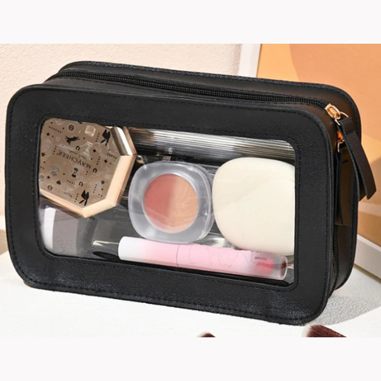 waterproof makeup pouches transparent pvc cosmetic bag custom luxury travel pink makeup bag