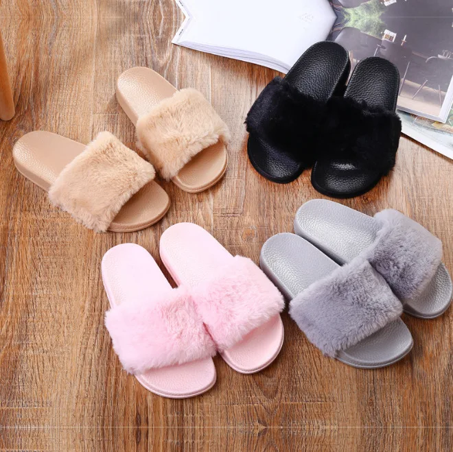 PVC Slipper Female Shoes Woman Slippers Outside Flat Slippers Women 2020 Slides For Women fur Shoe