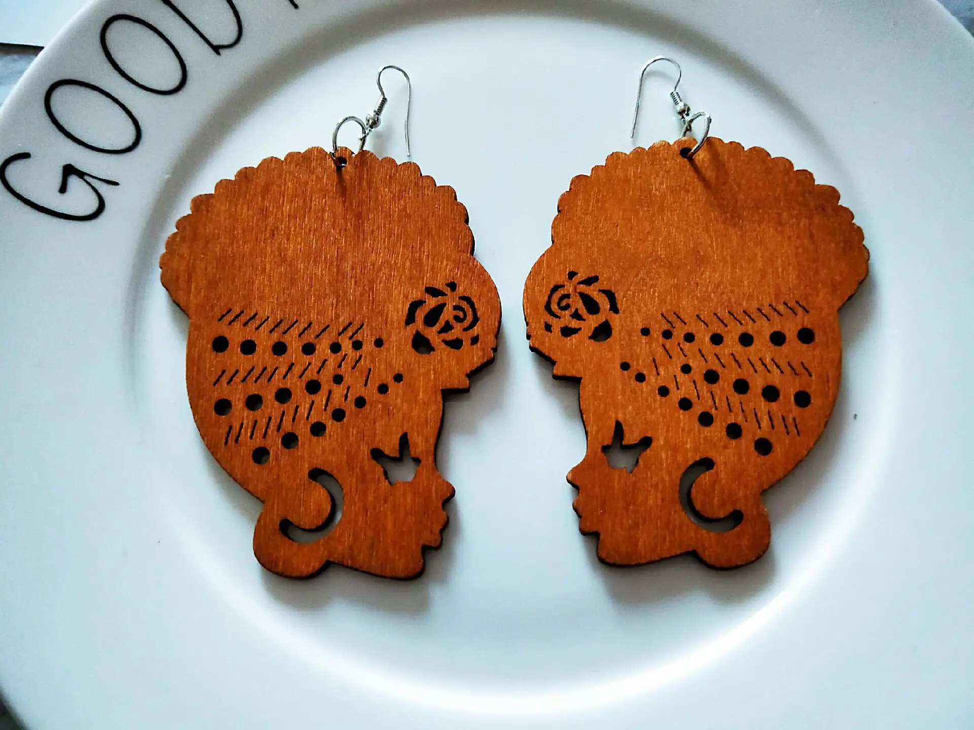 Vintage Tribal Wood Earrings Pierced Pendant Hook Earring Exaggerate African Wooden Earrings