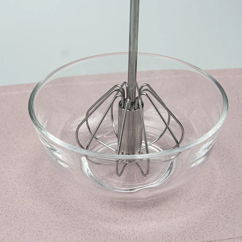 Stainless Steel Push-Down Zip Whisk Easy to Use Rotary Whisk Semi-automatic Hand Push Rotary Egg Whisk Blender