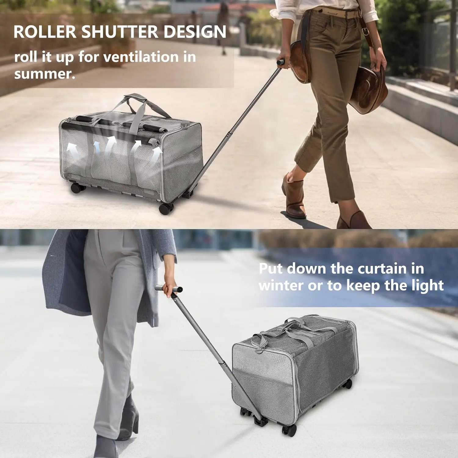 Foldable Pet Dog and Cat Carrier Bag Cat Dog Backpacks, Crossbody Bag for Pets Portable Breathable Rubber Mesh Bags with Wheel