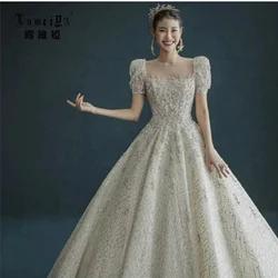 LUWEIYA Guangzhou Factory Wedding Dress Supplier Wholesale Bride Gown Short Sleeves Beading Wedding Bridal Gowns For Women