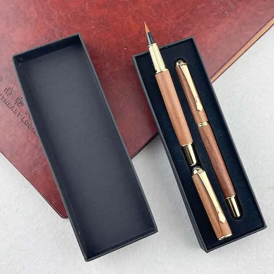 wood calligraphy brush pens  refillable Chinese ink wash Drawing pen with customize logo