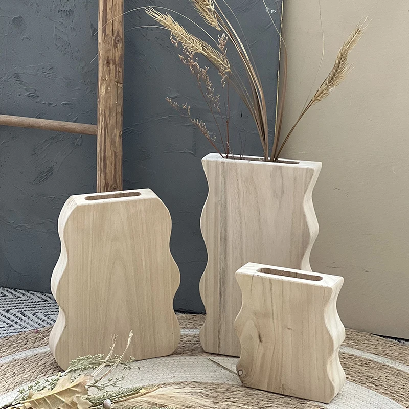 Customize Bamboo Plants Vases Wood Vases Set For Home Decor