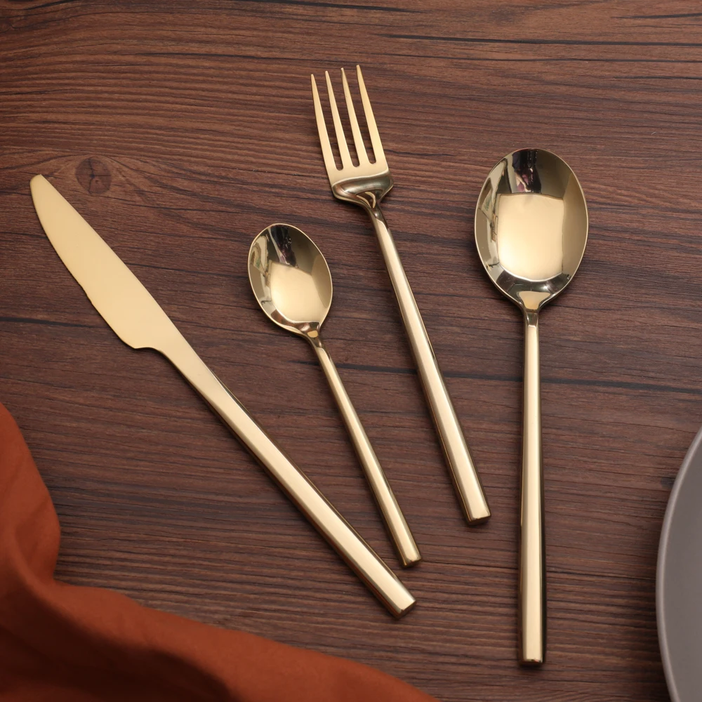 Factory Direct Fork Knife Spoon Set Copper Cutlery Wedding Plated Wholesale Matte Gold Flatware