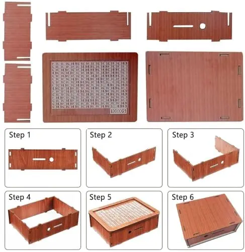 Piggy Bank for Kids Wooden Money Box Gift Coin Bank with Countdown and Money Target Wooden Money Saving Box Cash Vault for Kids