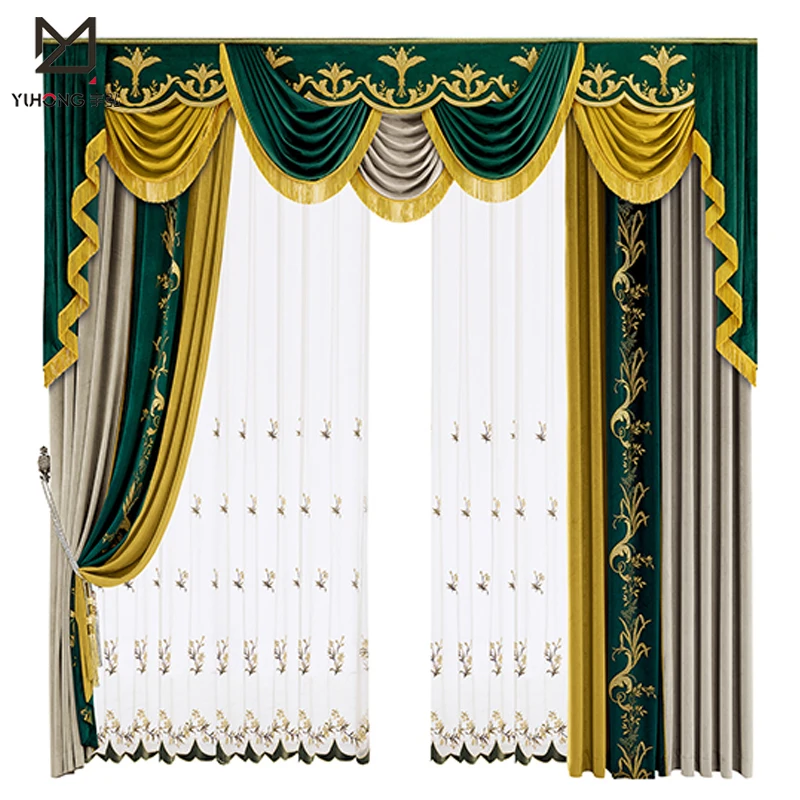 Curtain Bedding Set Classical luxury villa living room Curtains embroidered blackout window arabic curtains for living room