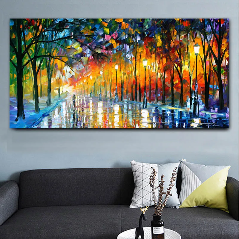 Home Decor Poster Landscape Prints Rain Light Tree Oil Painting Wall Art Modern Canvas Painting for Living Room