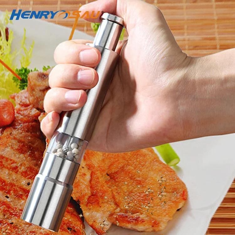 Nonslip Manual Pull Down Stainless Steel Core Acrylic Sea Salt And Pepper Grinder Set