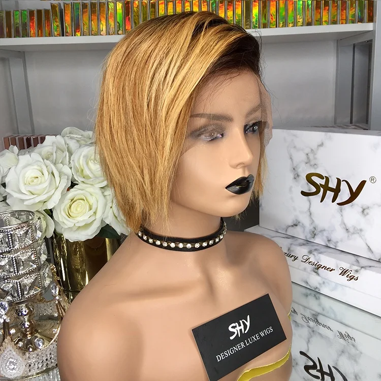 Эффектом деграде (переход от темного к короткие волосы дешевые человеческие парики для чернокожих женщин бесклеевой 10 дюймов фронта шнурка человеческих волос наращивания швейцарское