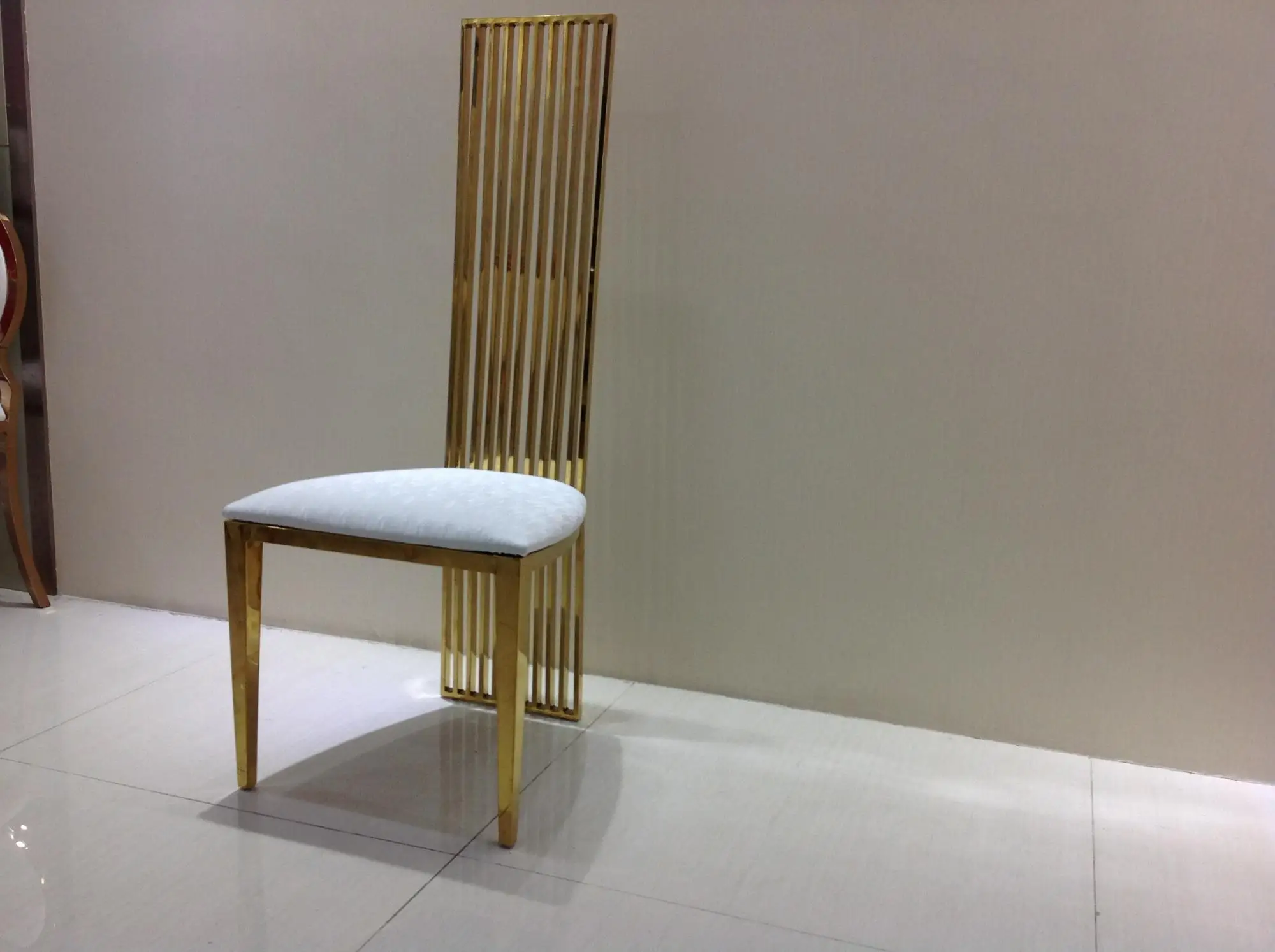 
High Back Chair Furniture White PU Leather Dining Chair Gold Wedding Chairs 