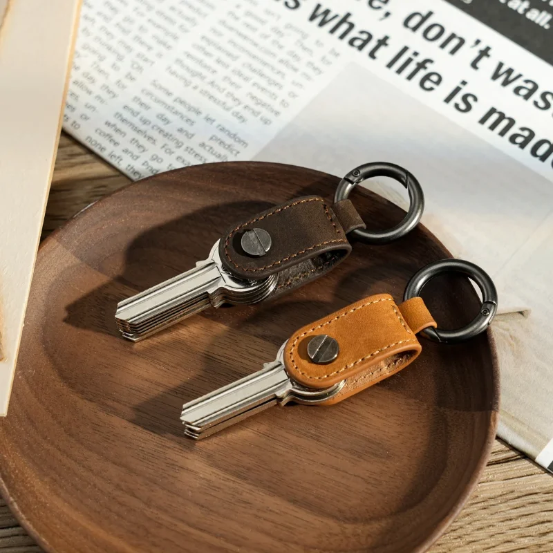 Personalized Leather key chain, Crazy Horse Leather Key Ring Organizer for men gift, Minimalist Key Folder Holder