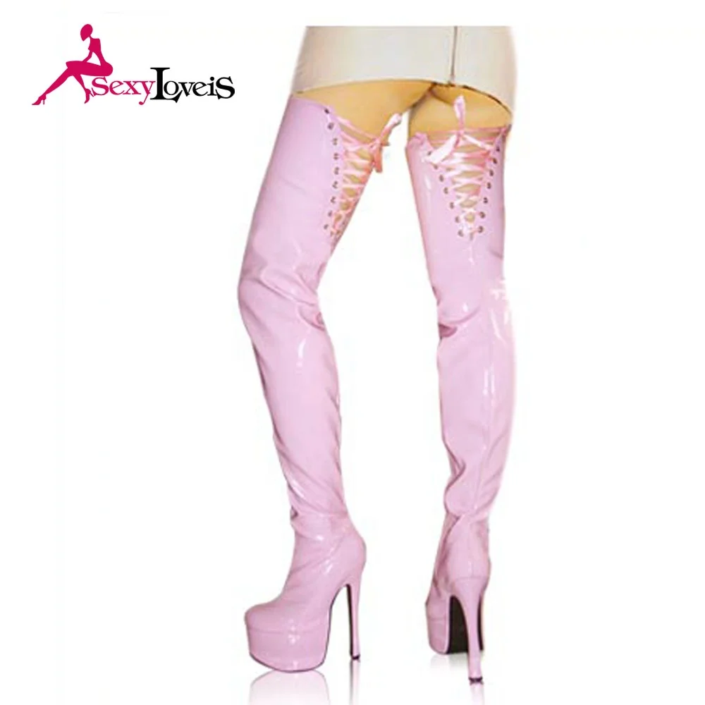 Big size Women boots Back Lace up high heel long boots women night club design sexy  Pole dance Crotch Boots for women