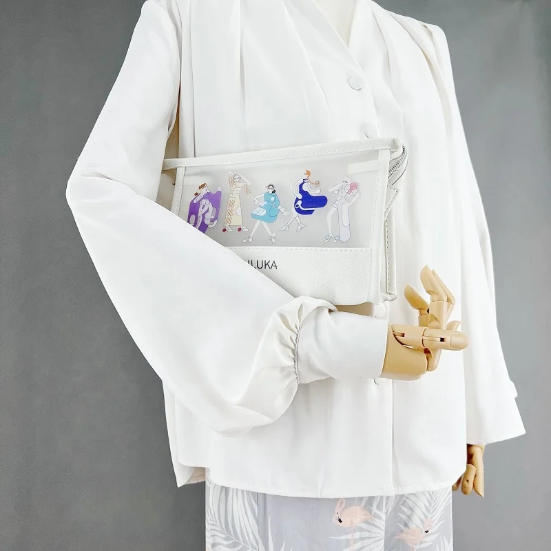 Custom Printed 10' White Frosted Clear Cosmetic Bag High Quality PU Leather Pencil Case Women Beauty Skincare Bags