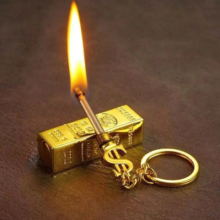 Creative Gold Bar Shaped Lighter Vintage Kerosene Lighter Match Key Chain