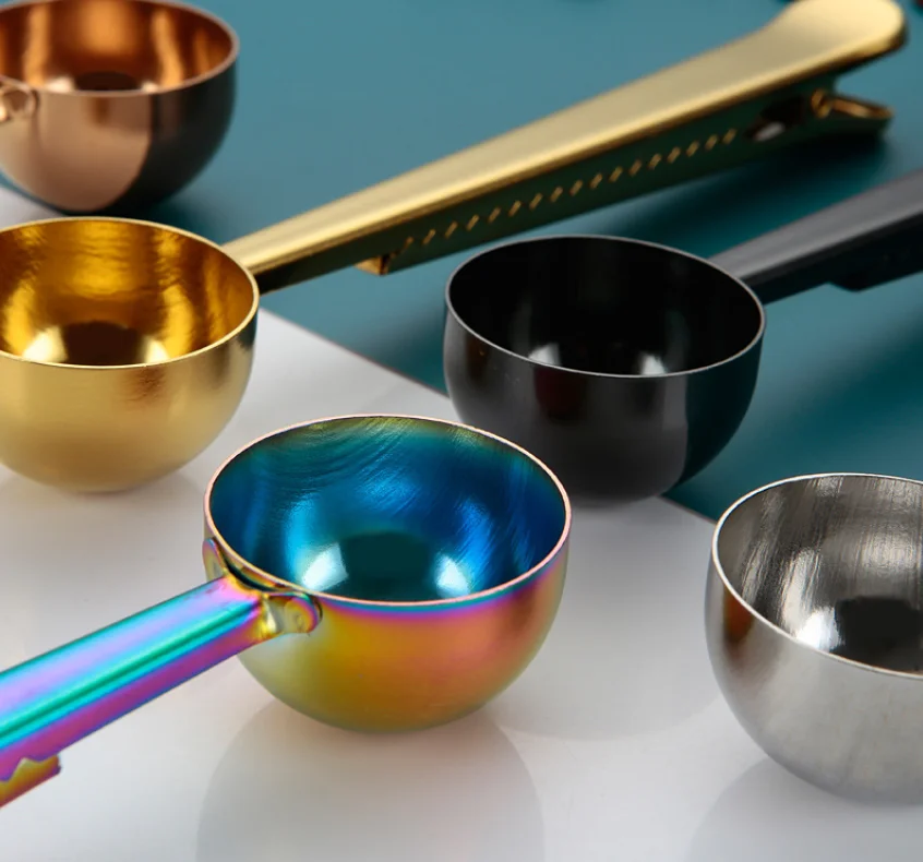 
Multifunctional Metal Coffee Spoon With Bag Clip 15ml measuring scoop Stainless Steel measuring spoon seasoning spoon 