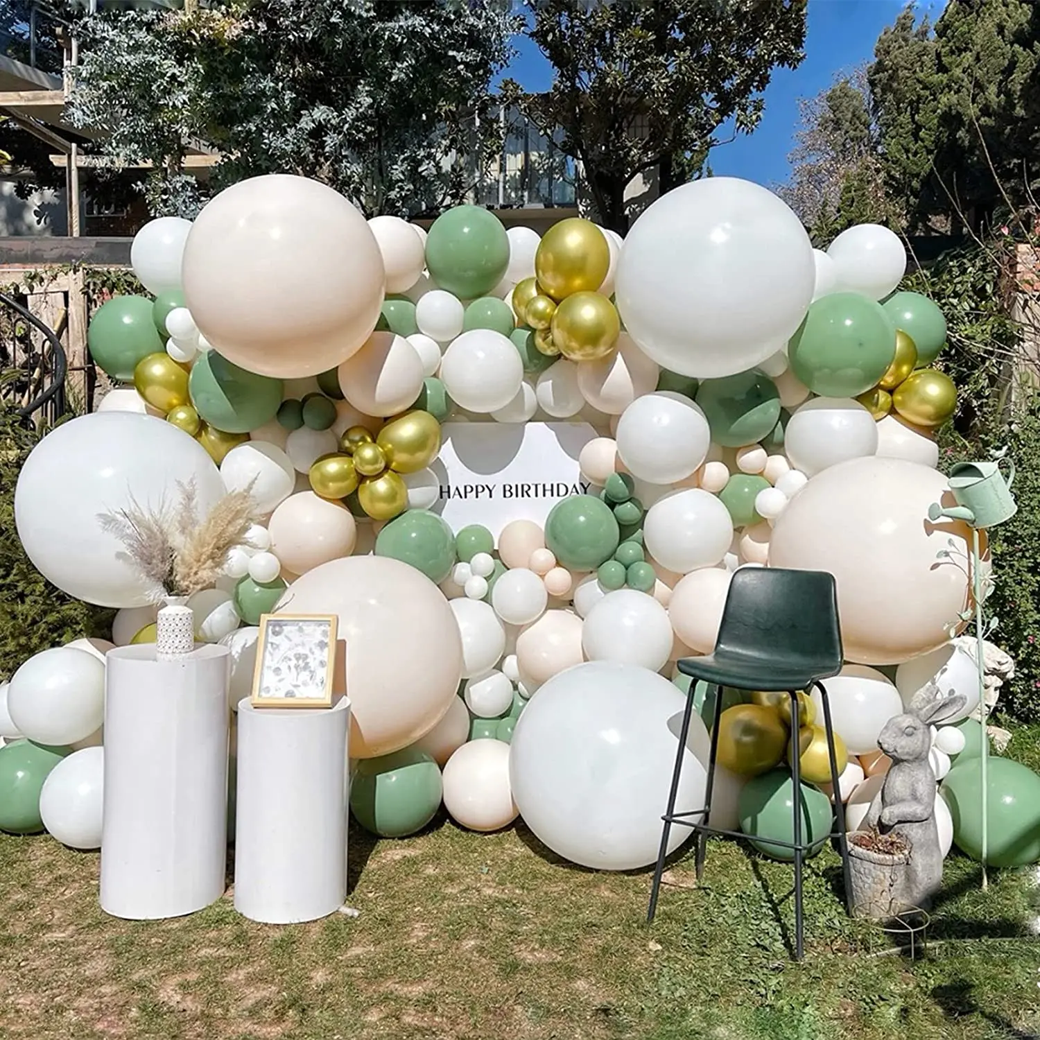 Sage Green Balloon Garland Arch Kit Olive Eucalyptus Green White Gold Double-Stuffed Blush Balloons  other wedding decorations
