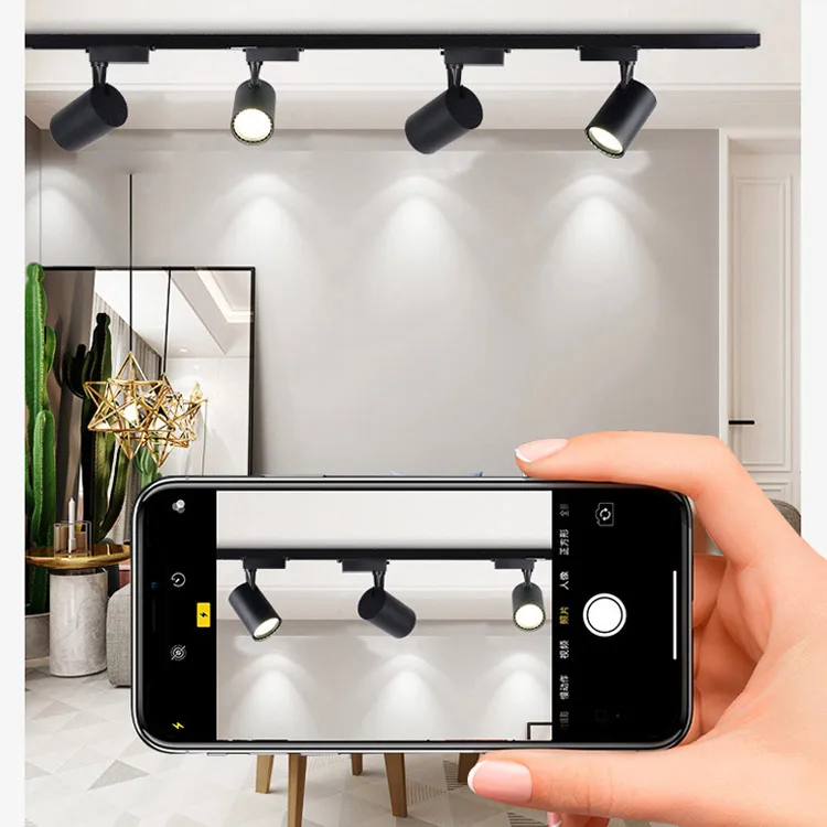 Aluminum Alloy Housing 3CCT 10W/20W/30W Black Modern Rail Lighting Adjustable Beam Angle Magnetic COB LED Track Light