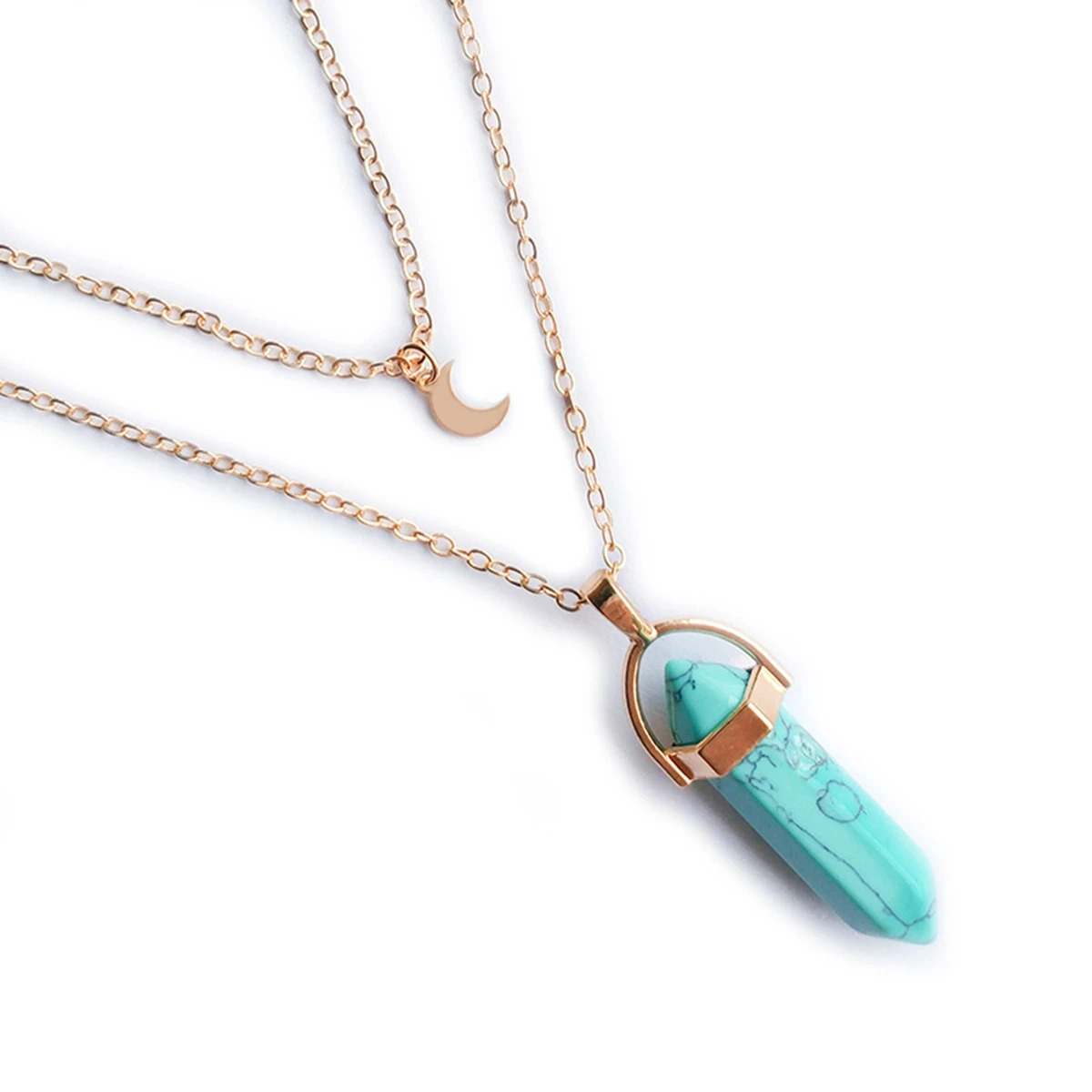 Star Moon Choker Hexagon Pendant Gemstone Necklace Layered Crystal Healing Stone Wholesale Natural for Women Brass Gold Chain