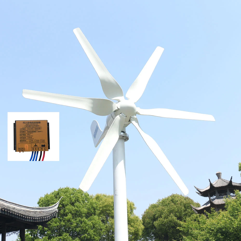 China Factory 800w 12v 24v 48v Portable Wind Turbines For Home Use Small Wind Generators Household 6 Nylon Fiber Blades