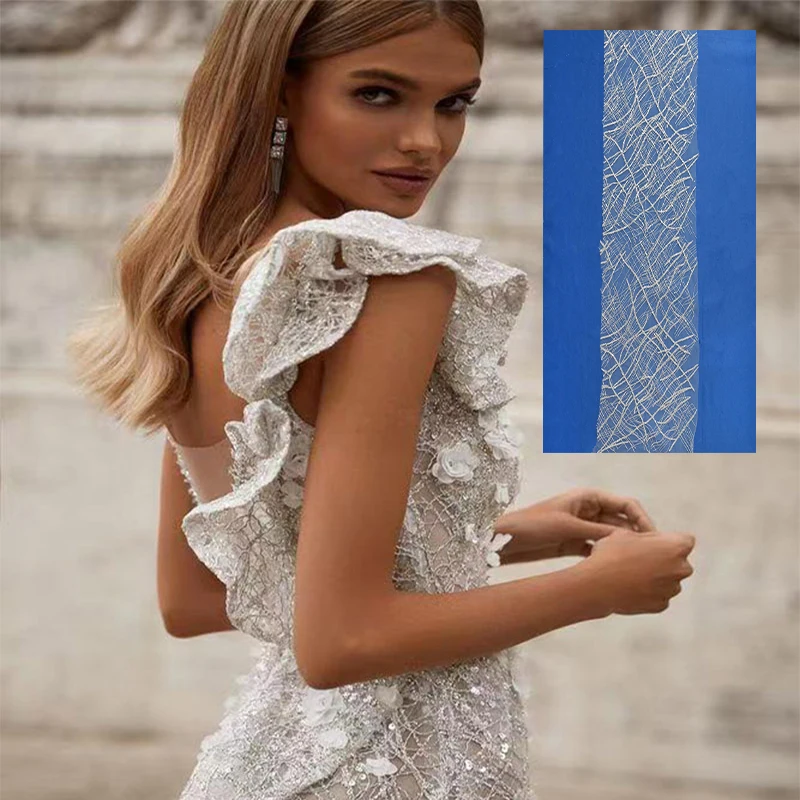 Beautiful australia korea swiss austria peruvian wedding heavy tulle elegant lace fabric with sequins