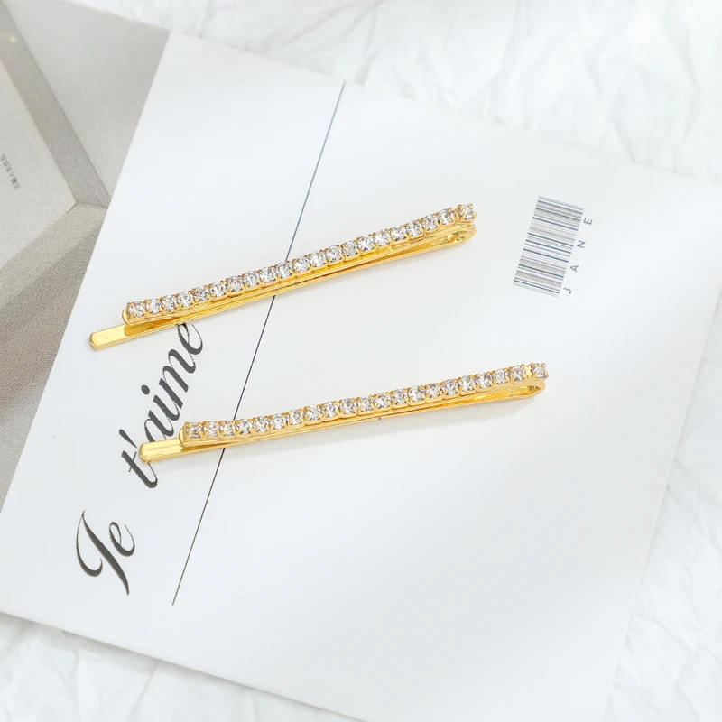 Аксессуары для волос с прямыми стразами в Корейском стиле, высококачественные аксессуары для волос с позолоченной серебряной шпилькой для женщин