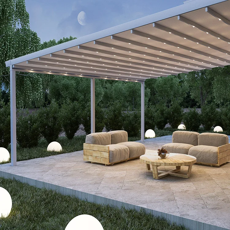custom motorized bioclimatic automatic fully retractable rooftop awning pergola system