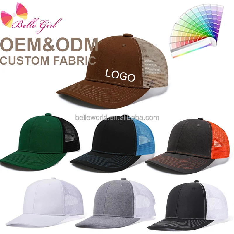 BELLEWORLD low moq Custom Embroidery Logo Rubber Patch 3d Trucker Hat Mesh Blank Snapback Plain Mesh Trucker Hats Sports Caps