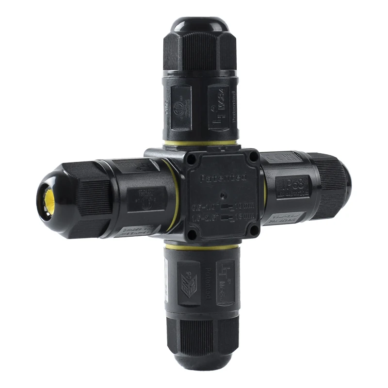 Greenway 3pin  X shape IP68 waterproof cable connector led push wire waterproof connectors IP68 for outdoor connection