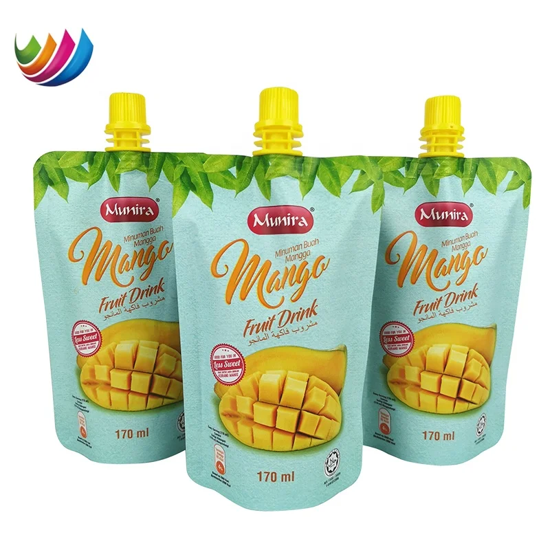 Matte printing juice packaging spout pouch stand up liquid beverage food grade mango juice doypack with spout