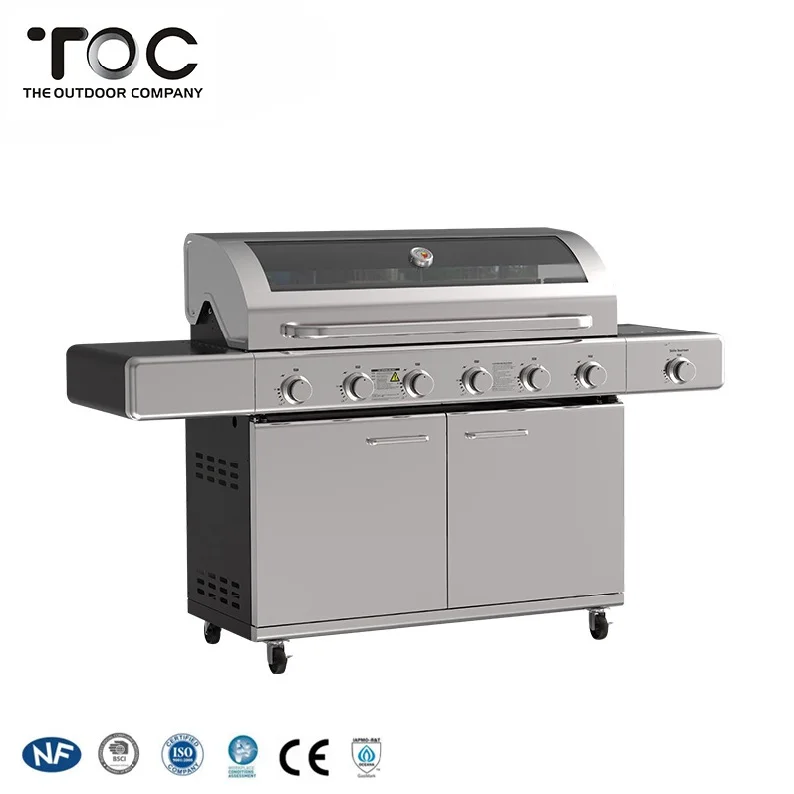 Restaurants Hotel Professional Barbecue Gas Grill 6 Burners Cart Cooking Camping Outdoor BBQ Grill