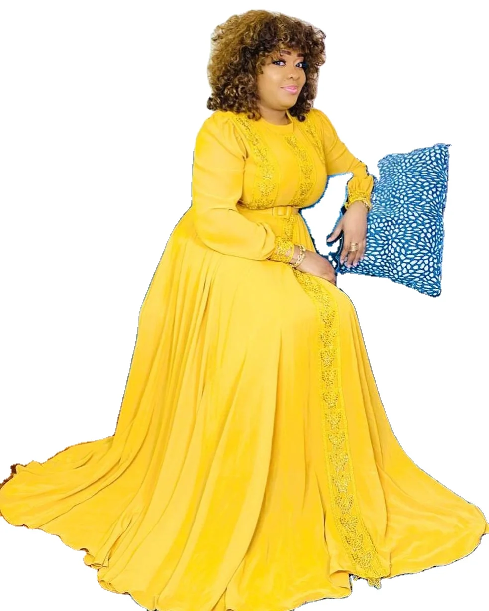 2021 European and American Elegant long dress Butterfly embellished and long sleeved girdle for African dress