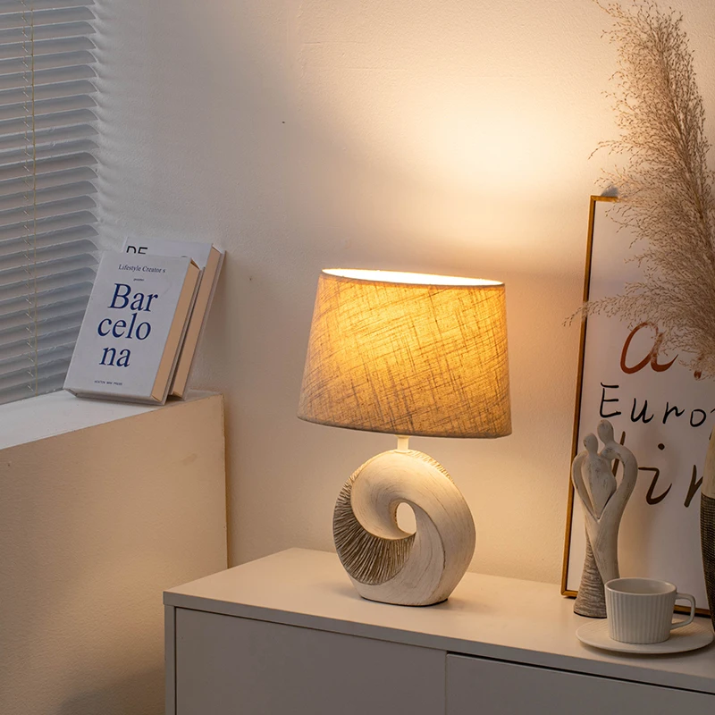 Modern contemporary table lamps fabric drum shade art decor ceramic bedside nightstand lamp 360 lighting
