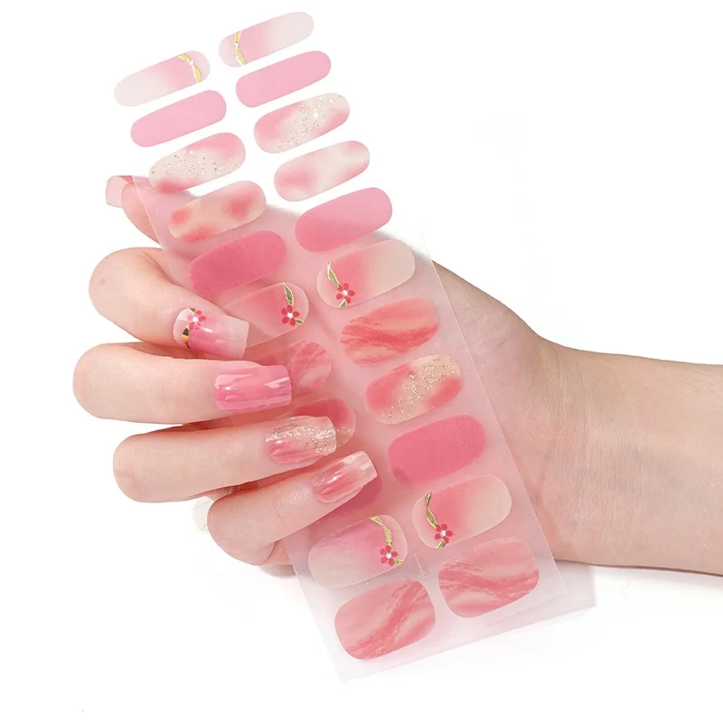 Wholesale High Quality Nail Art Stickers Decals Semi Cured Gel Nail Strips Uv Gel Nail Stickers Semi Cured