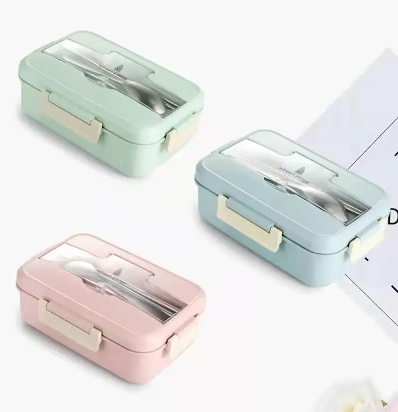 New Lunch Box Stainless Steel Dinnerware Food Storage Plastic Container Children Kids School Office Portable Bento Bag
