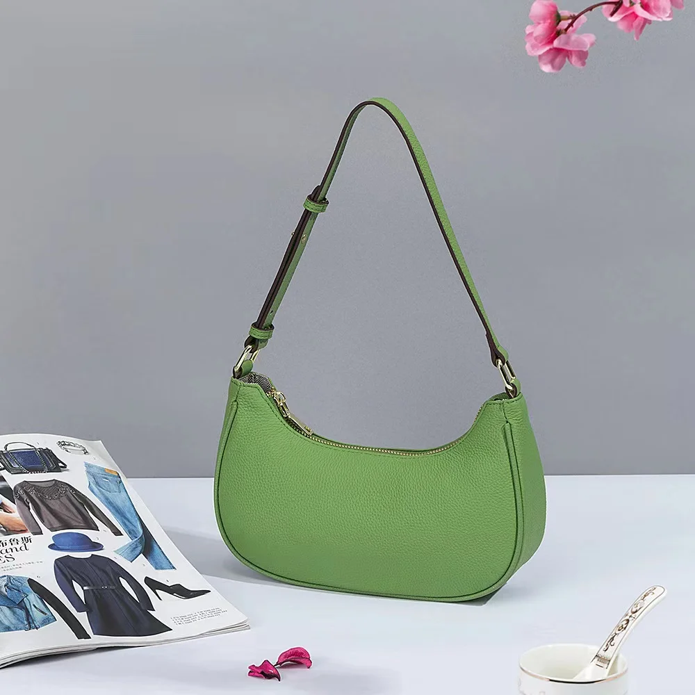 Lower Price Genuine Real Leather Underarm Saddle Handbag Design Cowhide Shoulder Bag For Ladies Girl Women Crescent-Shaped Pack