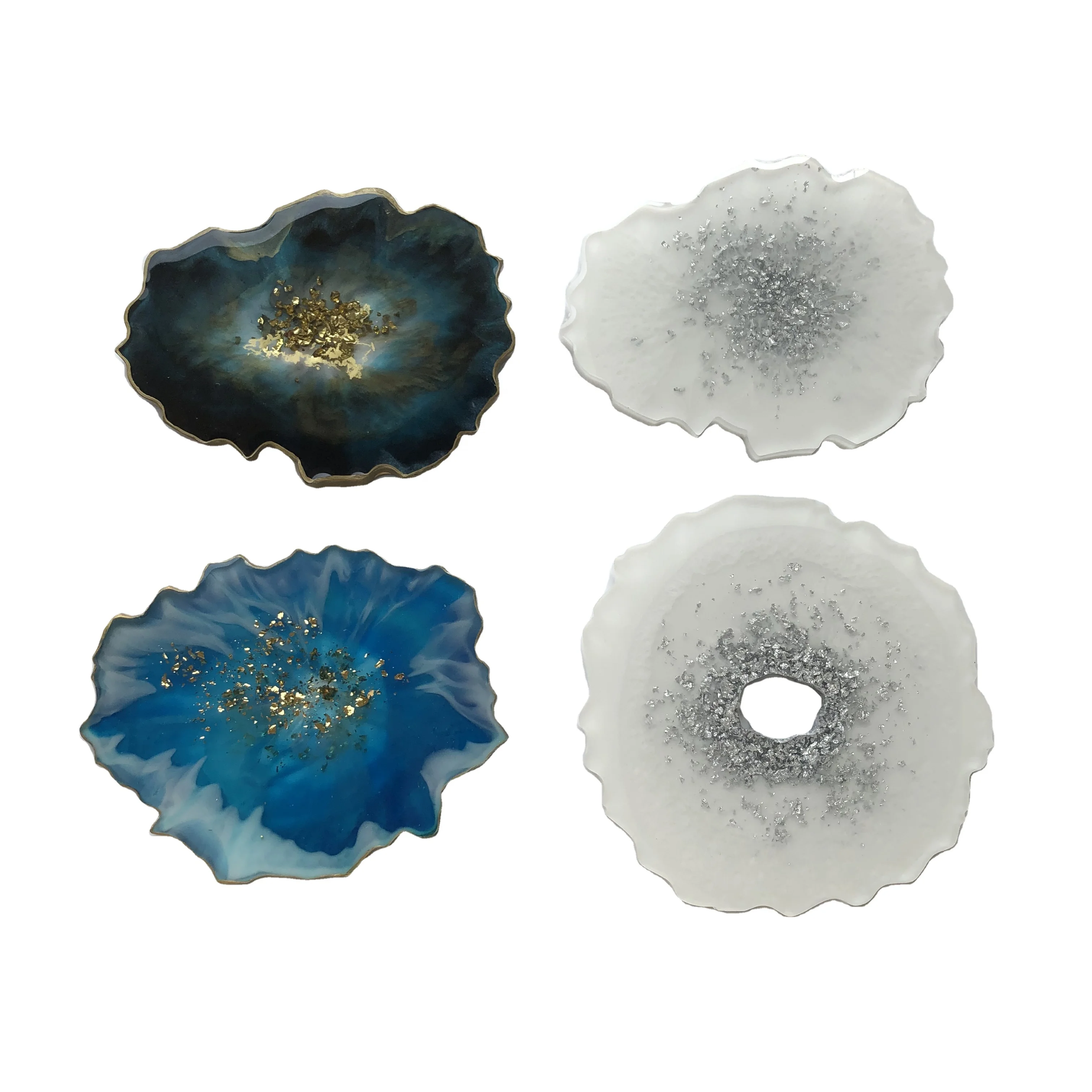 Handmade Resin epoxy Marble round slate stone cork coasters set for Modern Home Decor
