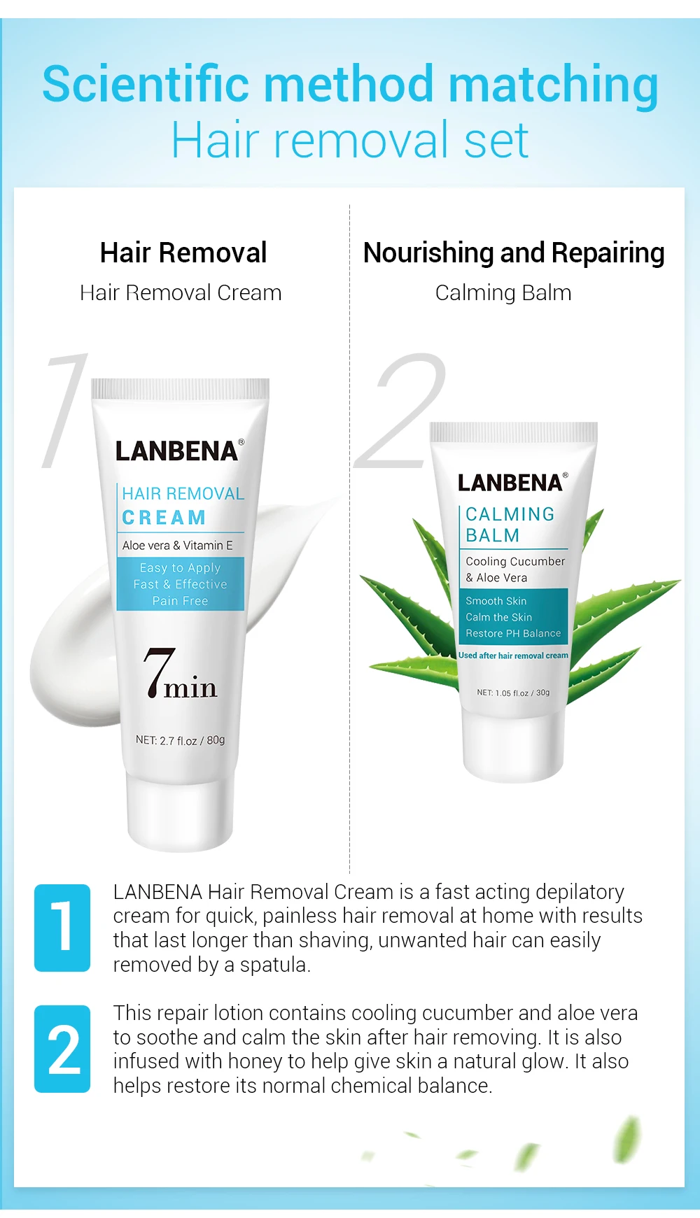 
LANBENA Hair Removal Cream Painless Removal Depilation Calming Balm Gentle Effective Epilator Nourishing Repairing Body Care 80g 