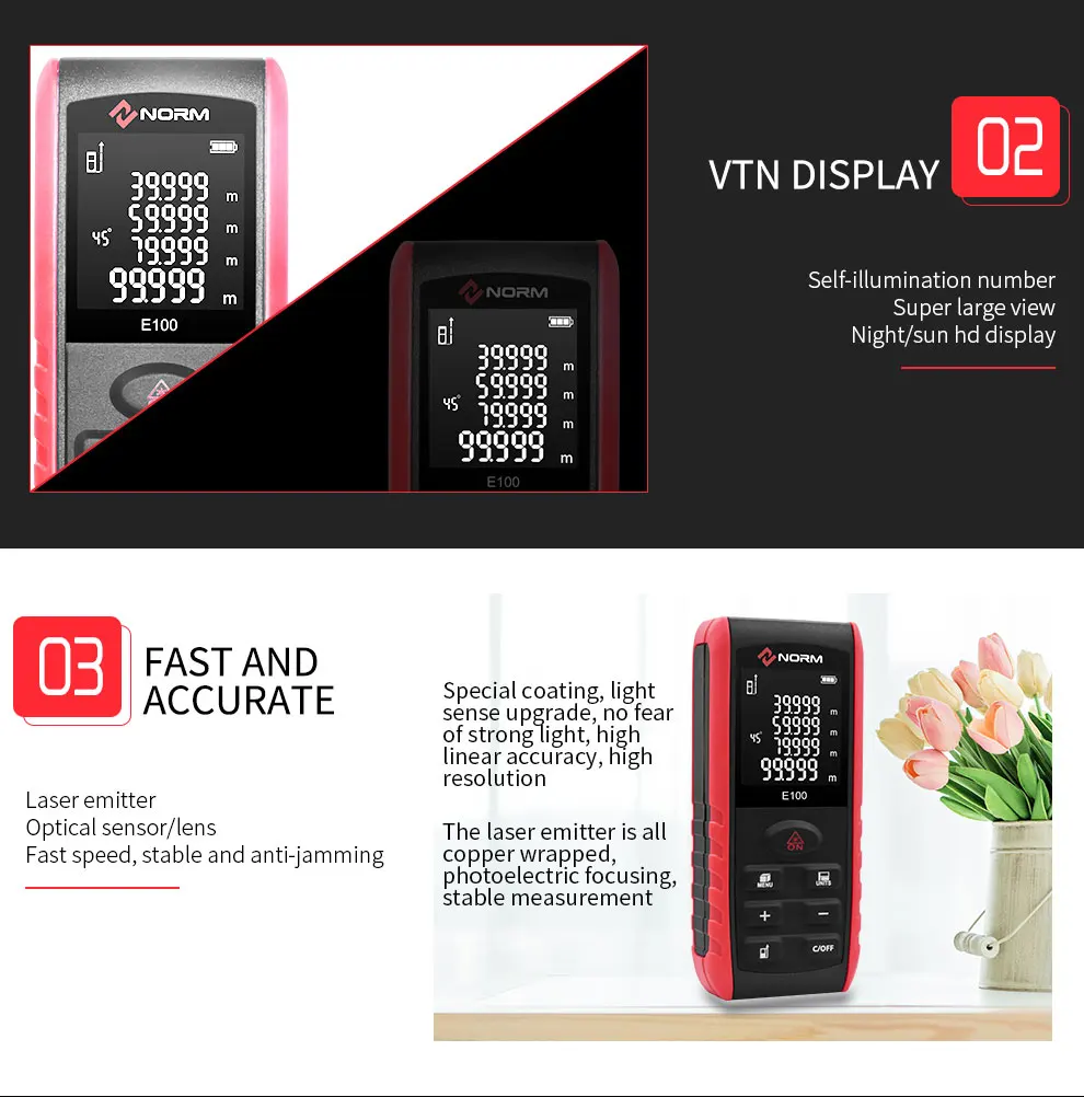 60m Laser Distance Meter 60m Distance Meter Laser Digital Measuring Tape Tool Metre Tape Measure