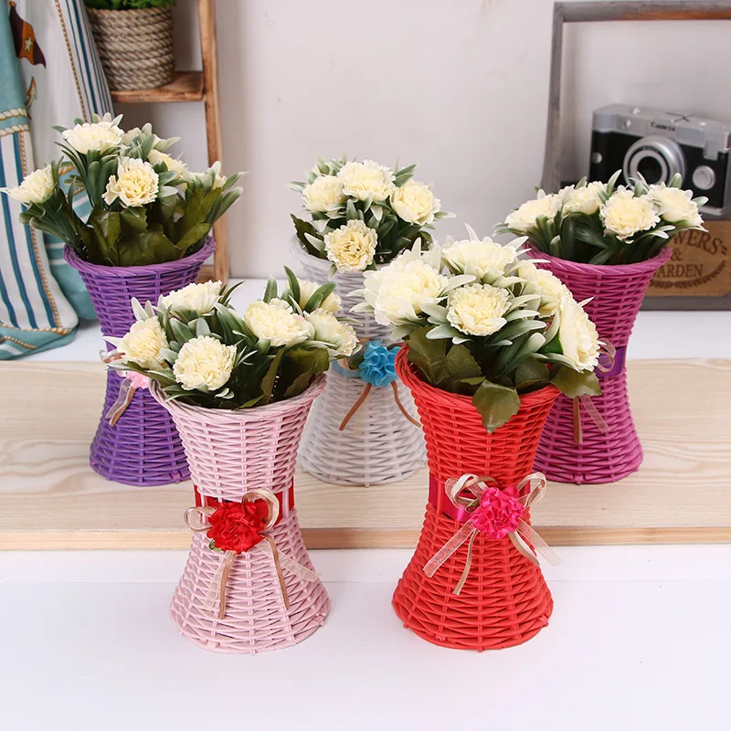Оптовая Продажа с фабрики домашний дисплей трава ротанга пластиковая Цветочная корзина