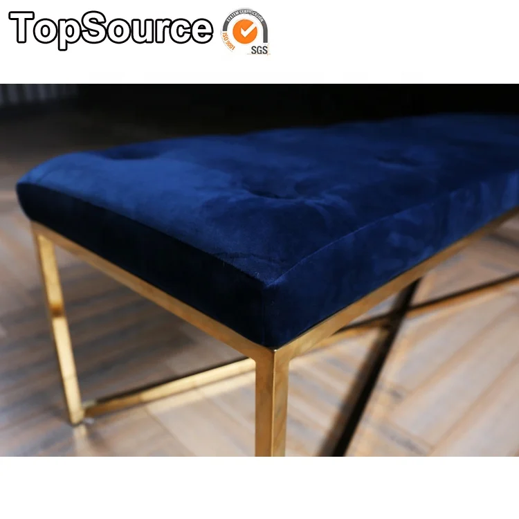 
S.G.S Certificate Modern Restaurant Street Seat Blue Velvet Chair Ottoman Bench For Shopping Mall 