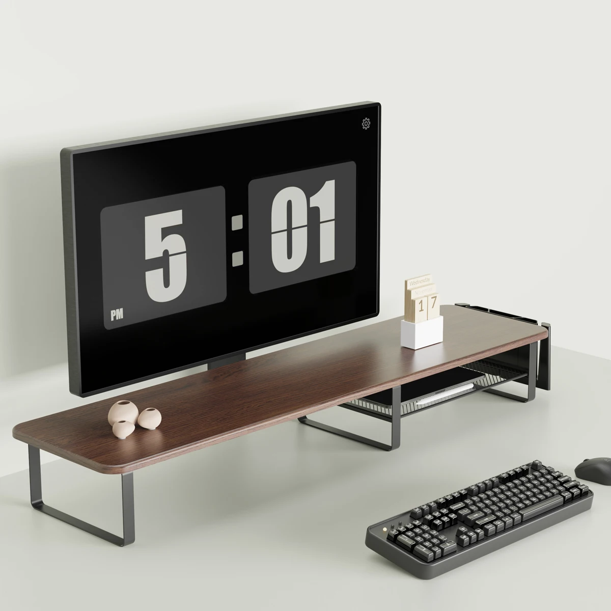 Hot Selling Wood Extended Dual Screen Desktop gaming computer monitor stand riser With vertical laptop stand