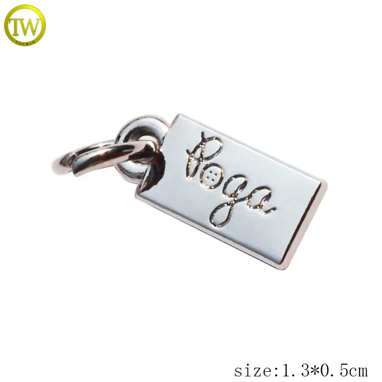 Custom logo stamped metal tags charm, personalized letter word phrase tags, company brand logo charm