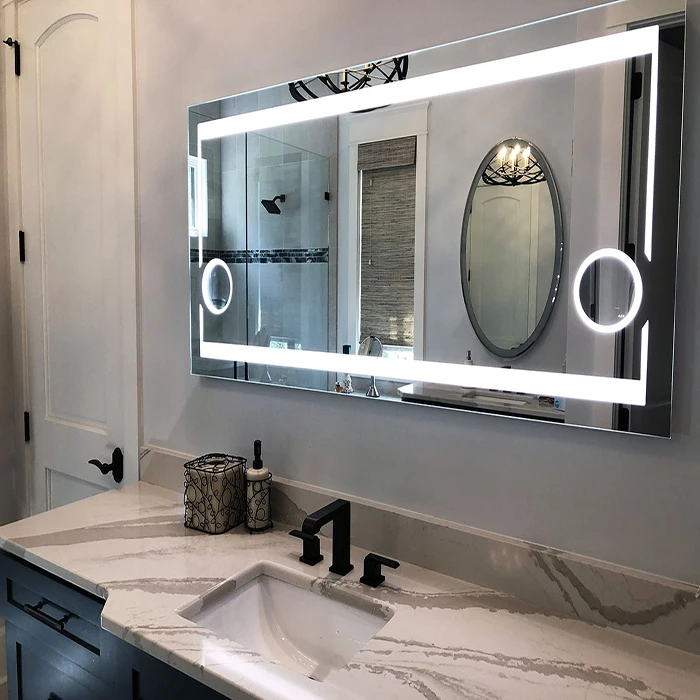 Hot selling luxury LED light bedroom decoration mirror antifog vanity smart led wall mount bathroom mirror with tv function