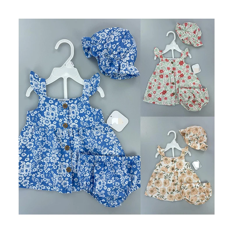 Fashion Wholesale Infant Girl 3PCS Cotton Clothing Set Newborn Baby Hat Top Underwear Outfit Comfortable Toddler Wear