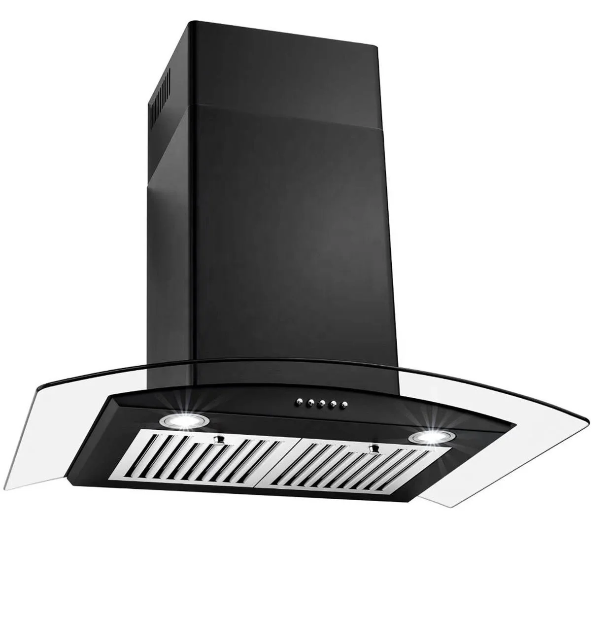 Glossy matt black 600mm Super slim curved glass hood /electric switch kitchen chimney/suction fan with filter cooker hood