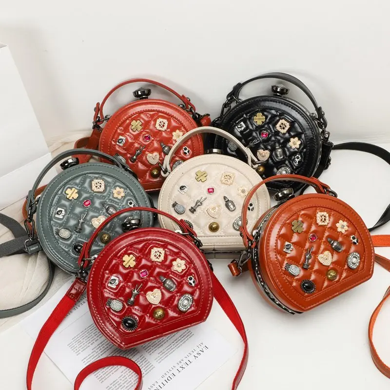 Integrated Round Macaroon vegan pu leather custom mini totes crossbody bags trendy fashion mini purse and handbag ladies