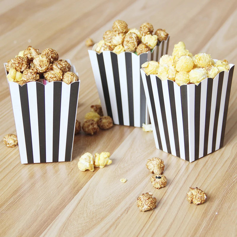 
 Factory Custom Wholesale Popcorn Box Stripe Paper Cups French Fries Holder Disposable Party Baking Supplies  