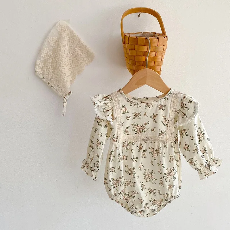 Baby Crawling Wear  New Summer 2021 Korean Version Loose Flounces Cuffs Round Collar Floral Jacquard Jacket