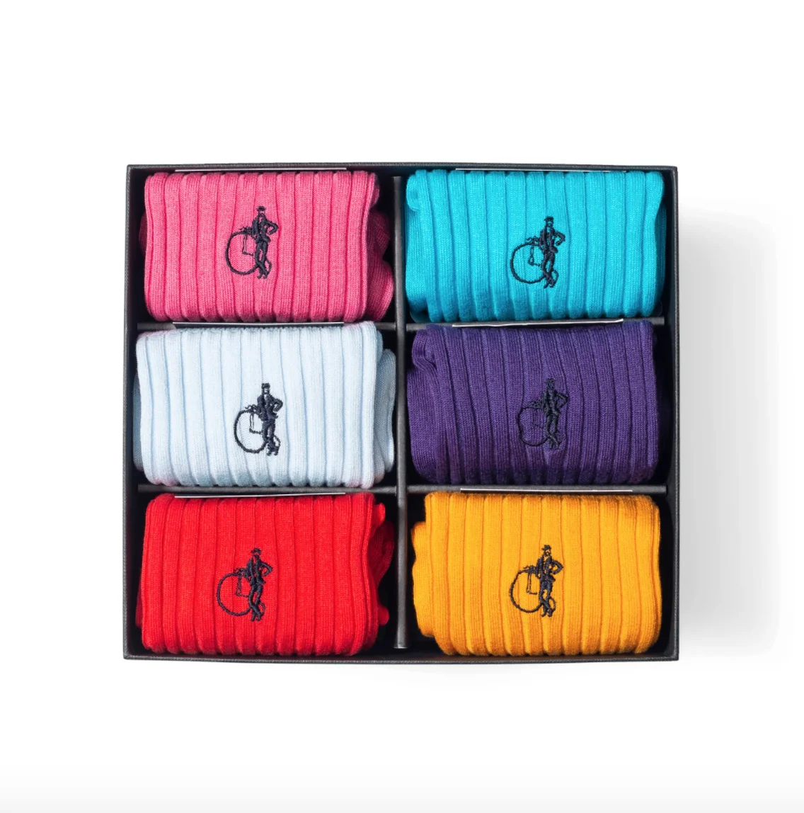 TA21434 OEM Wholesale Colorful Cotton Knit Ribbed Embroidery Logo Dress Business Socks Box for Men